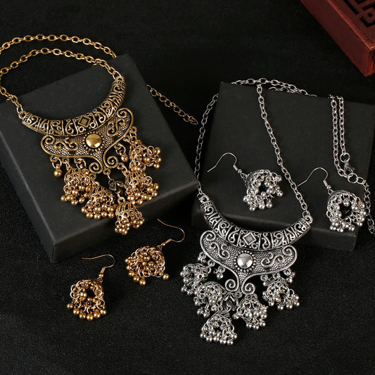 Zenat Luxury Retro Ethnic Carved Jhumka Set