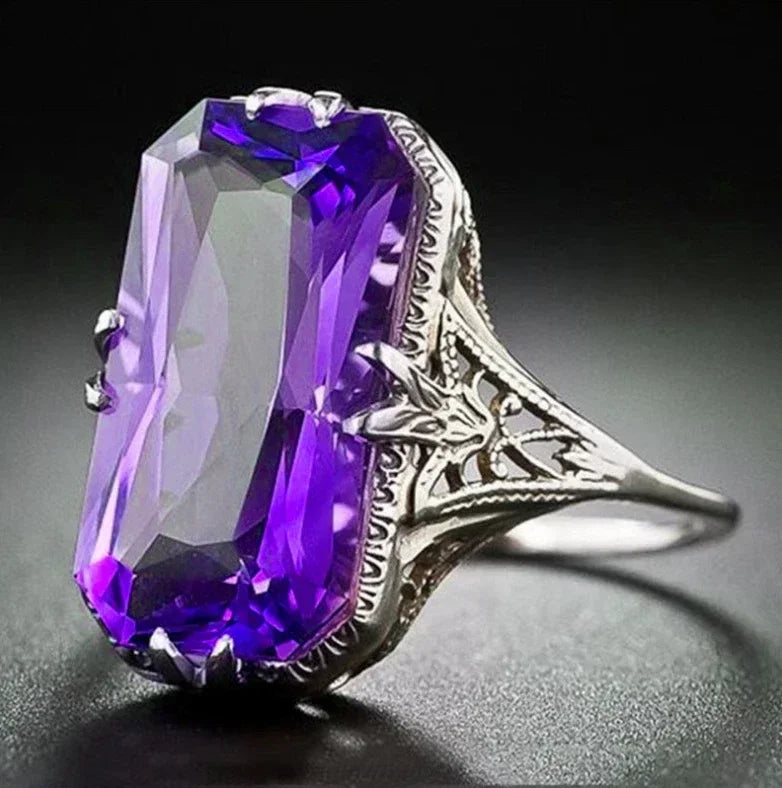 Zenat Purple Cubic Zirconia Square Crystal Ring