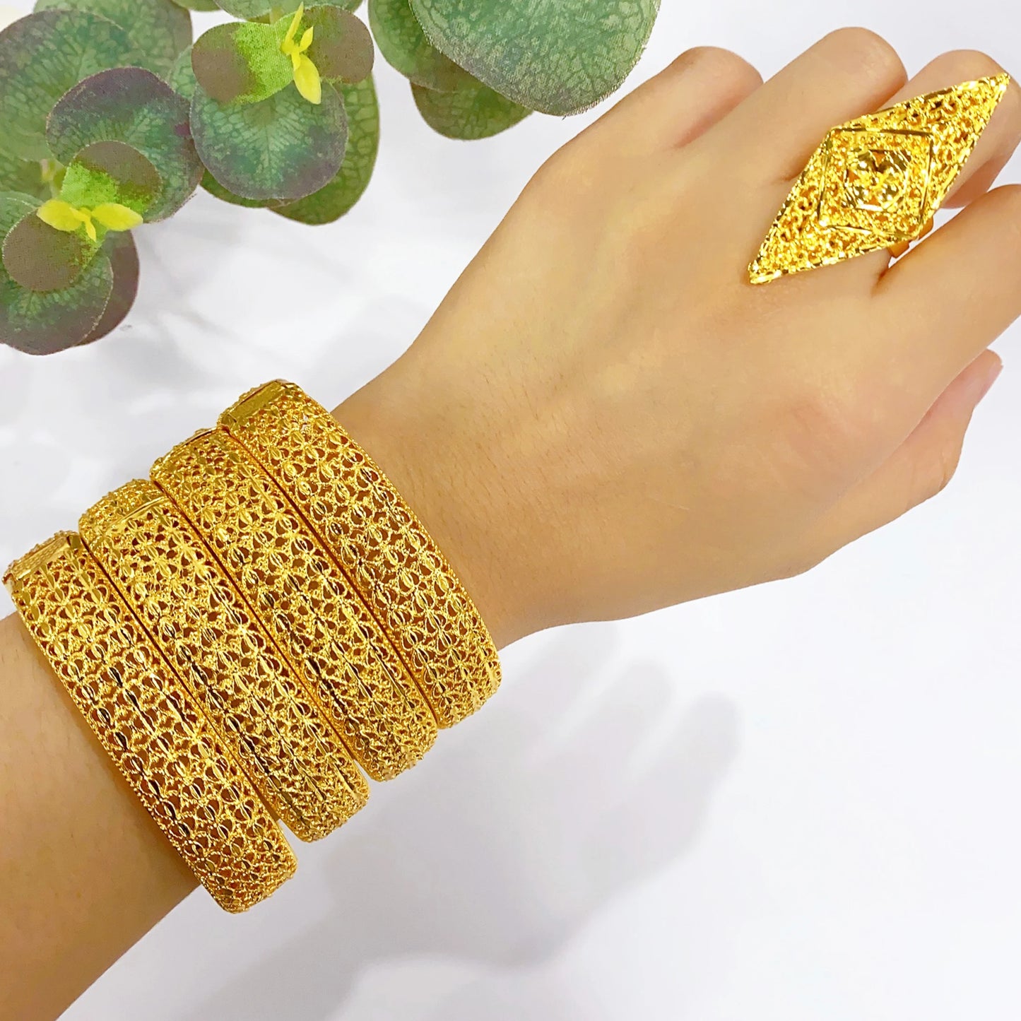 Bridal 24k Gold Color Round Bangles Adjustable