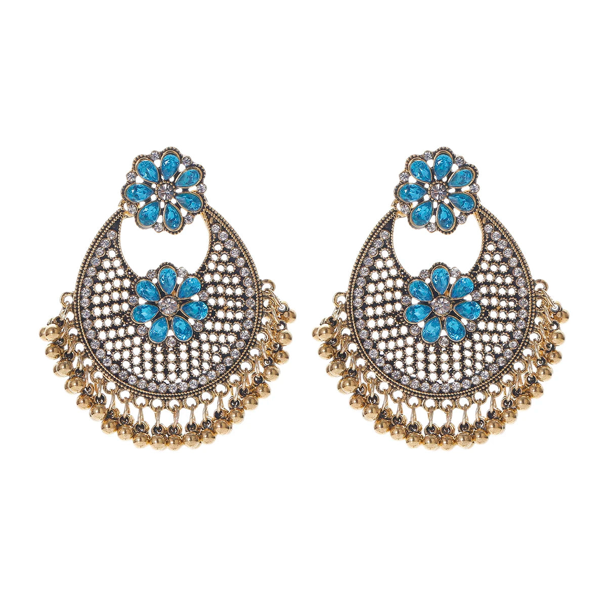 Zenat Retro Green Carved Pearl Tassel Jhumka