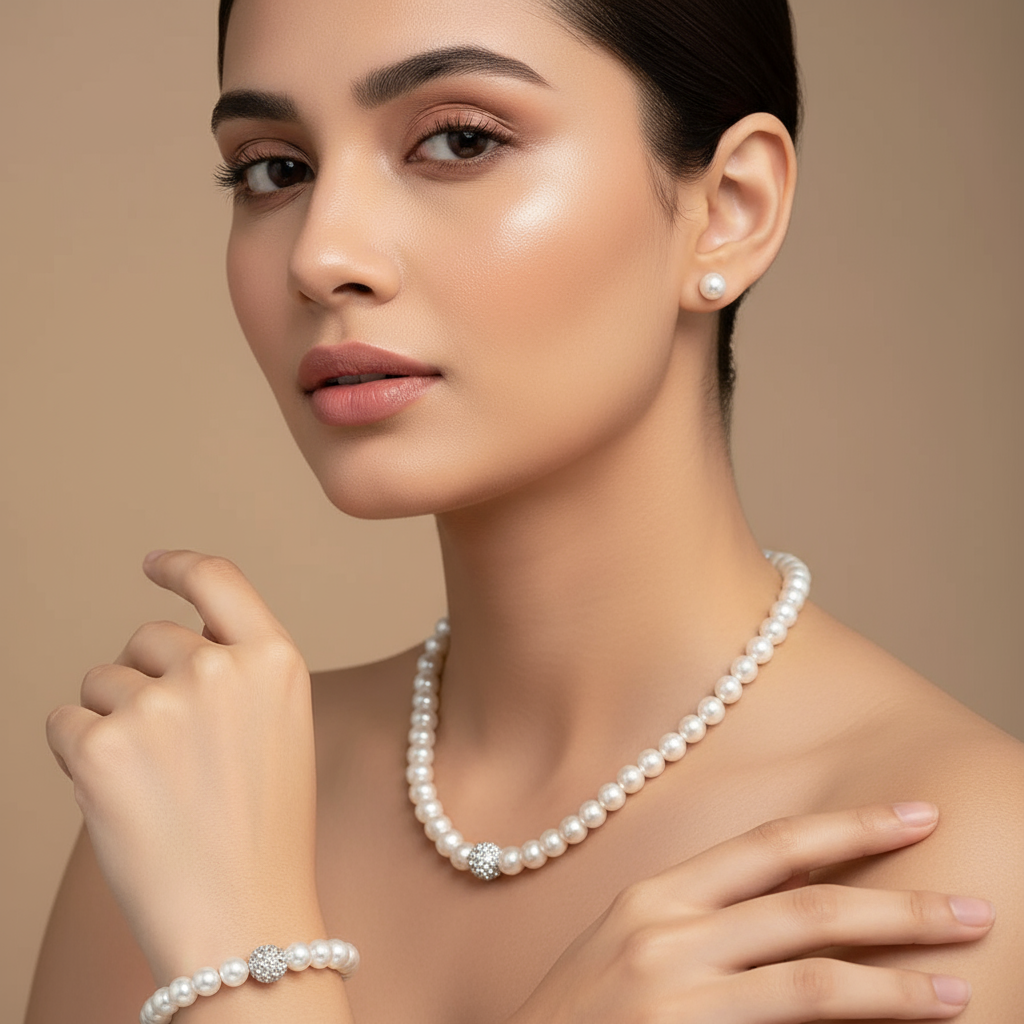 Zenat 3 PCS Pearl Fireball Necklace Set