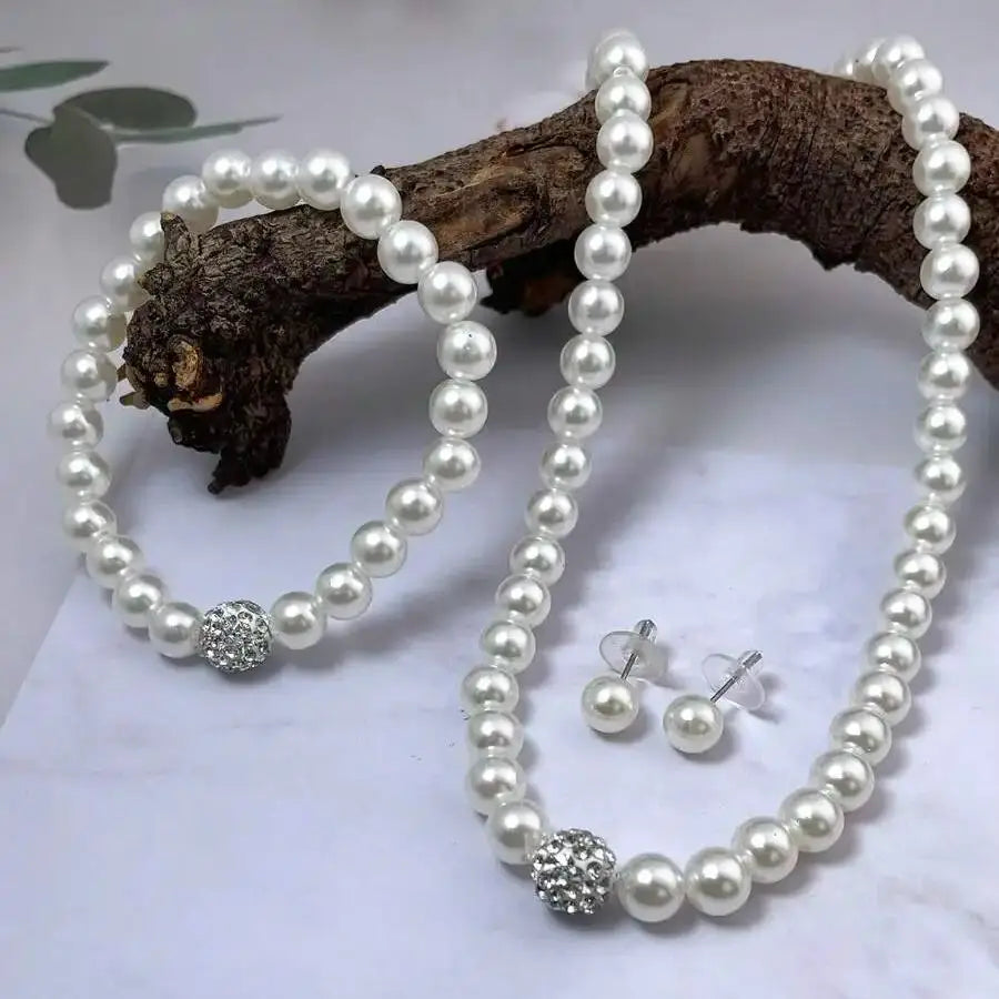 Zenat 3 PCS Pearl Fireball Necklace Set