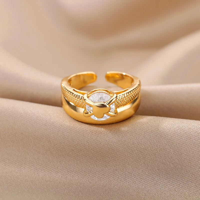 Zenat Heart Gold Plated Adjustable Ring