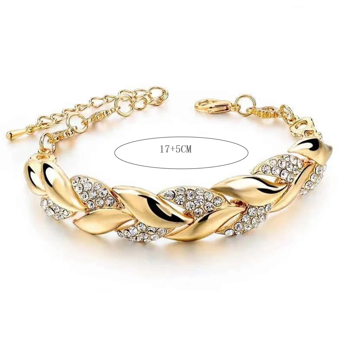 Zenat Leaf Bracelet Shining Crystal Adjustable