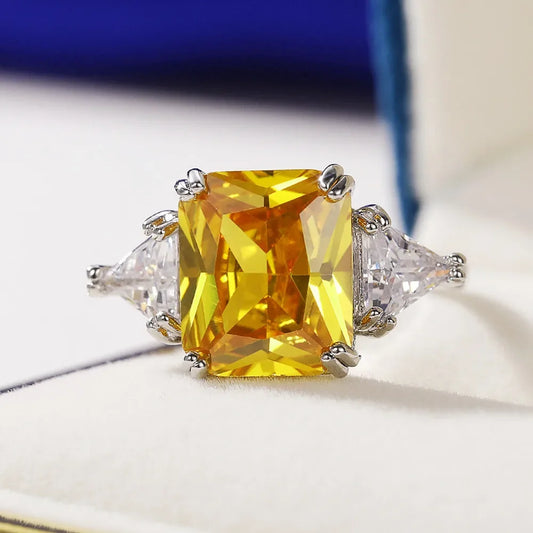 Zenat Yellow Cubic Zirconia Silver Color Ring
