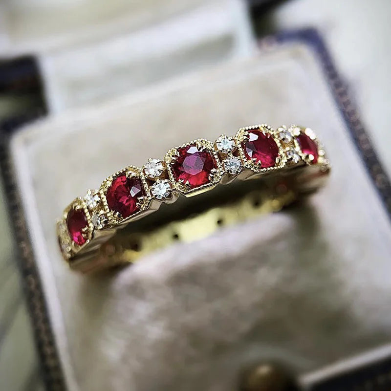 Zenat Elegant Red Corundum Ring with Large Zircon