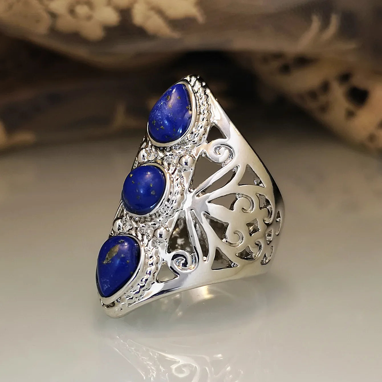Zenat Victorian Women’s Faux Turquoise Carved Ring