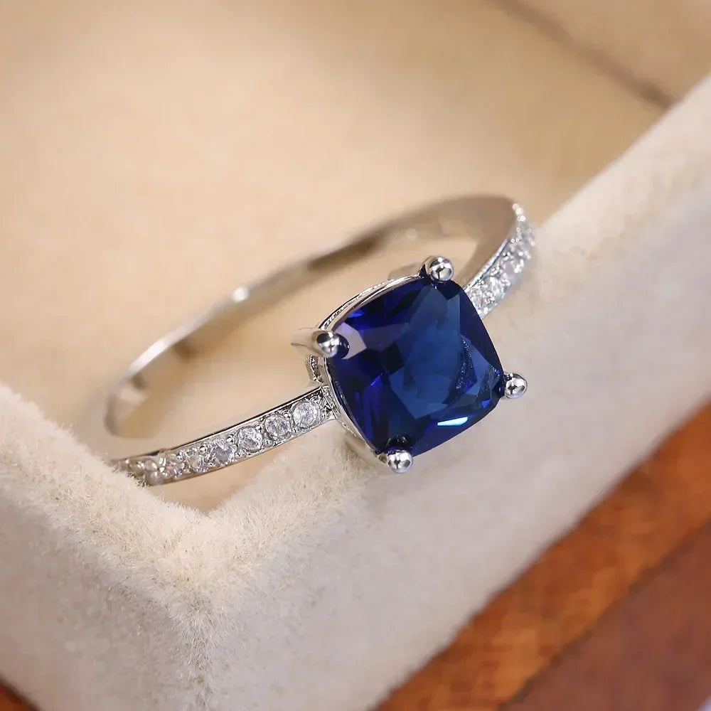 Zenat Blue Cube Zircon Elegant Ring