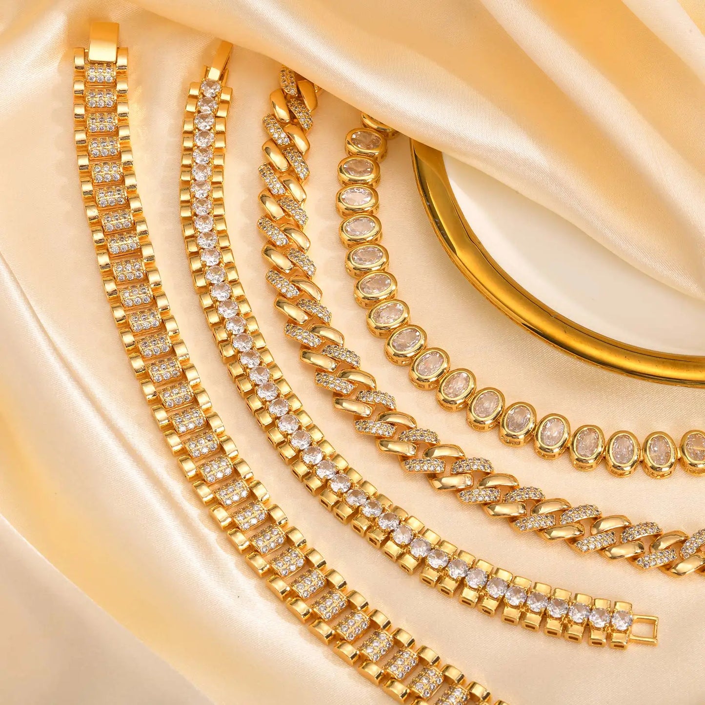 Bracelet 14K Gold Plated Cubic Zirconia Chunky Adjustable