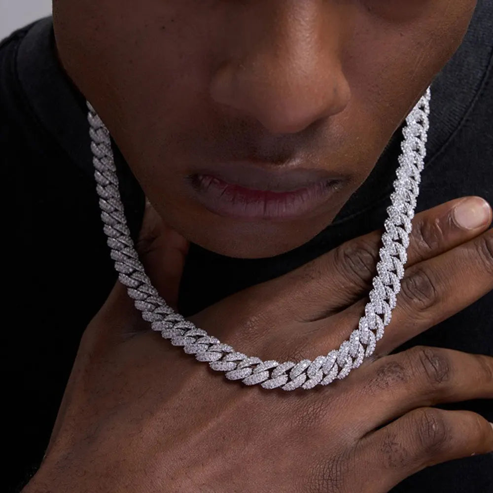 10mm Diamond Cuban Link Chain White Gold/18K Gold Plated Bling 5A+ CZ Necklace Rapper Hip Hop Luxury Jewelry for Men and Women
