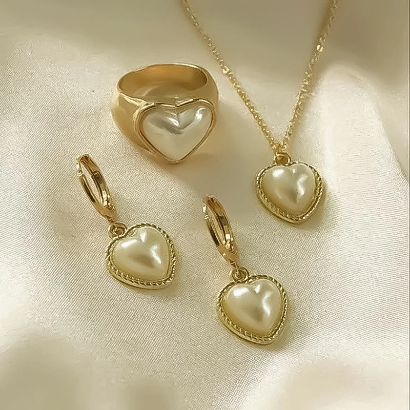 Zenat 3 Pcs Round Pearl Jewelry Set Of Earring Pendant Necklace For Women