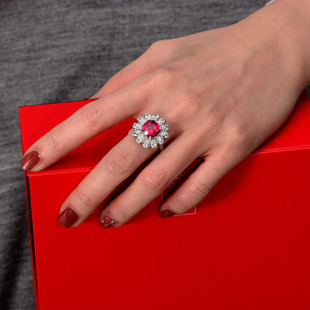 Zenat Deluxe Floral Red AAA Cubic Zirconia Gem Ring for Women