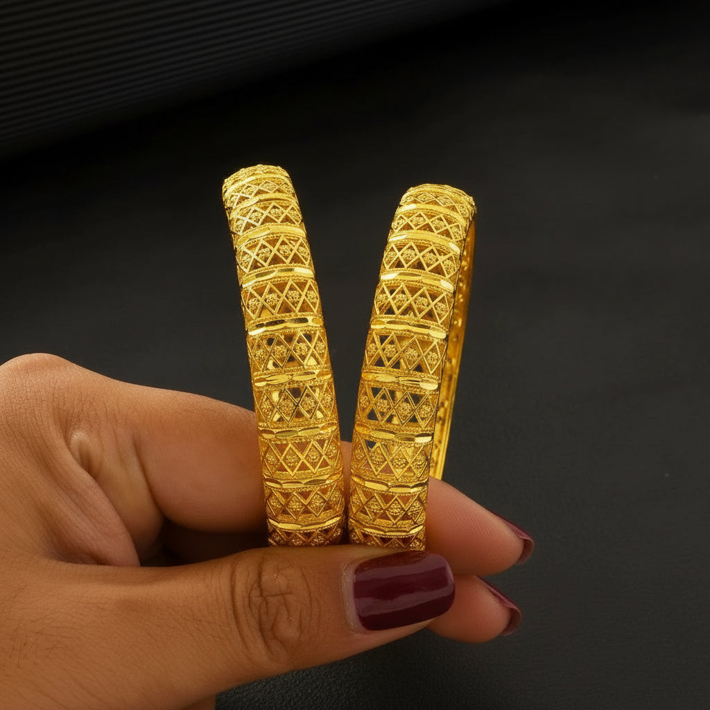 24K gold plated Bangles Hollowed Design Adjustable