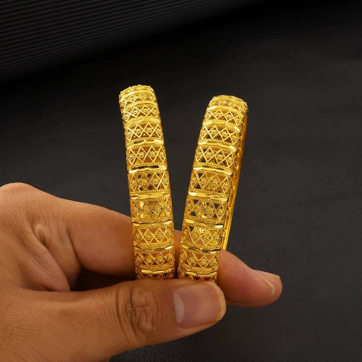 24K gold plated Bangles Hollowed out Style For Women Adjustable