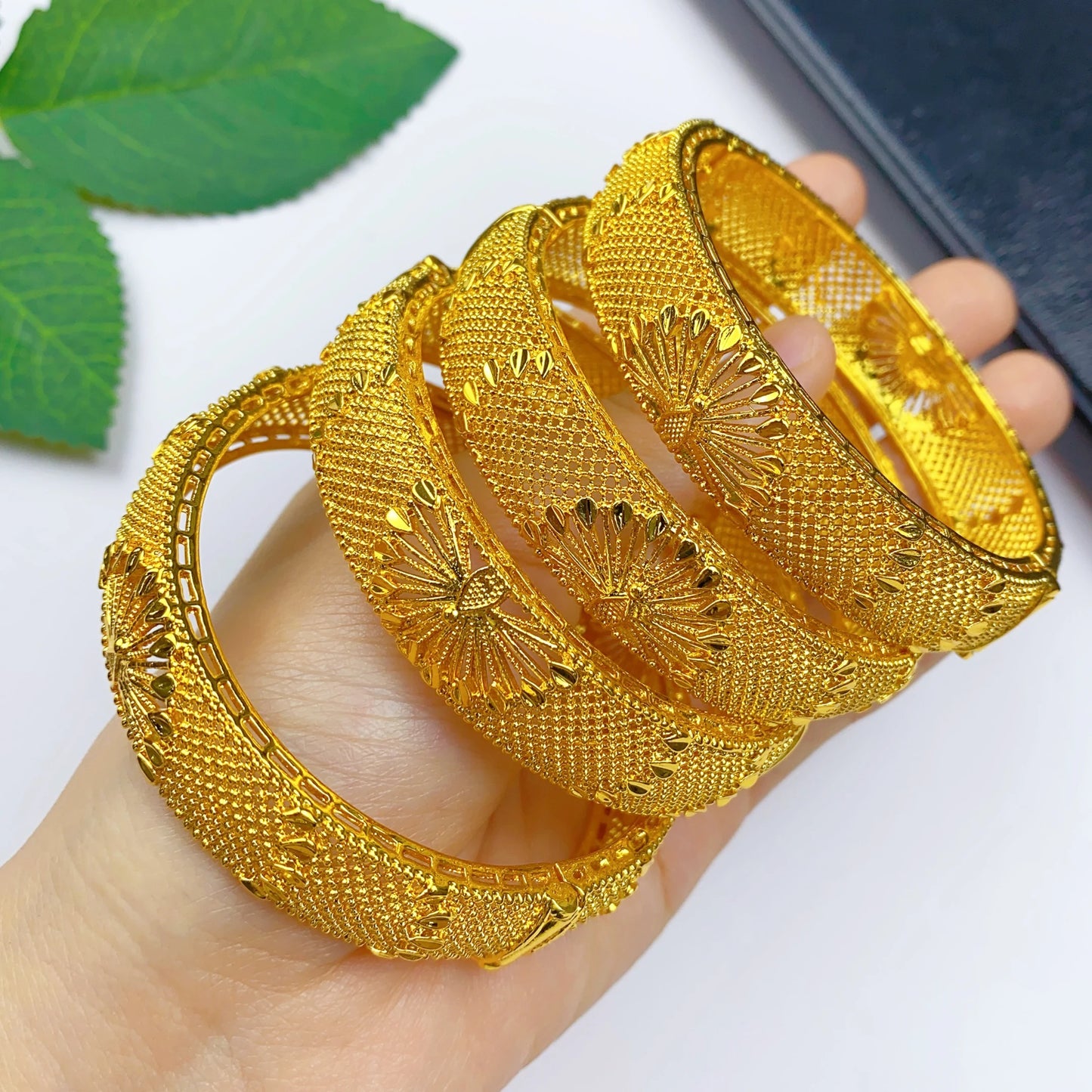 Bridal 24k Gold Color Round Bangles Adjustable