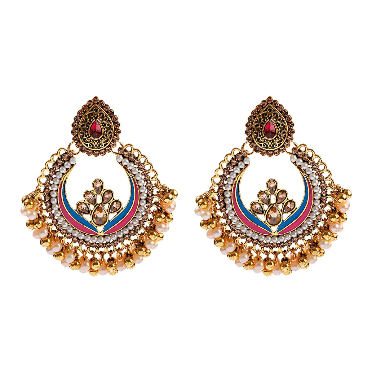 Zenat Retro Green Carved Pearl Tassel Jhumka