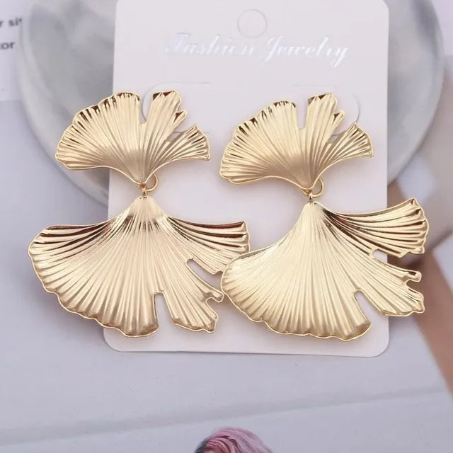 Zenat Geometric Ginkgo Leaf Drop Earrings