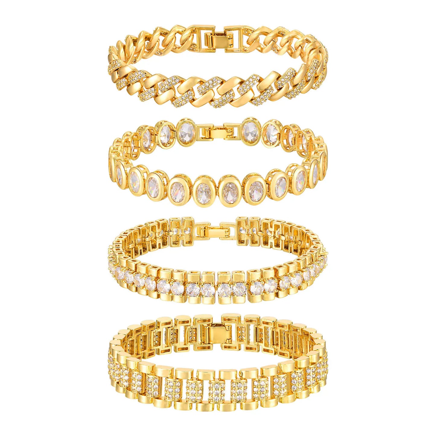 Bracelet 14K Gold Plated Cubic Zirconia Chunky Adjustable