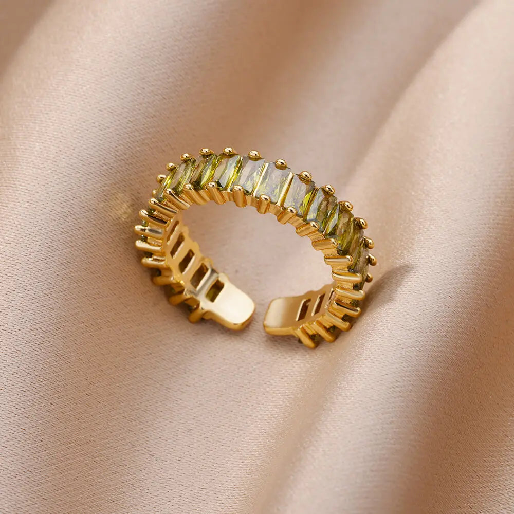 Colorful Cubic Zircon Open Ring For Women Stainless Steel Gold Color Square Rings Bohemian Romantic couple Jewelry Gifts
