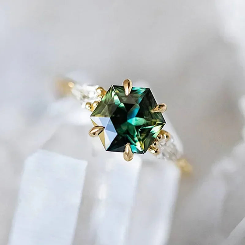 Zenat Green Oval Crystal Party Women's Ring