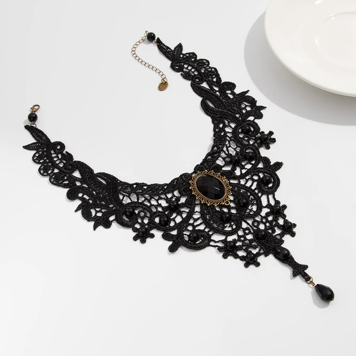 Zenat Vintage Black Lace Bead Gothic Necklace