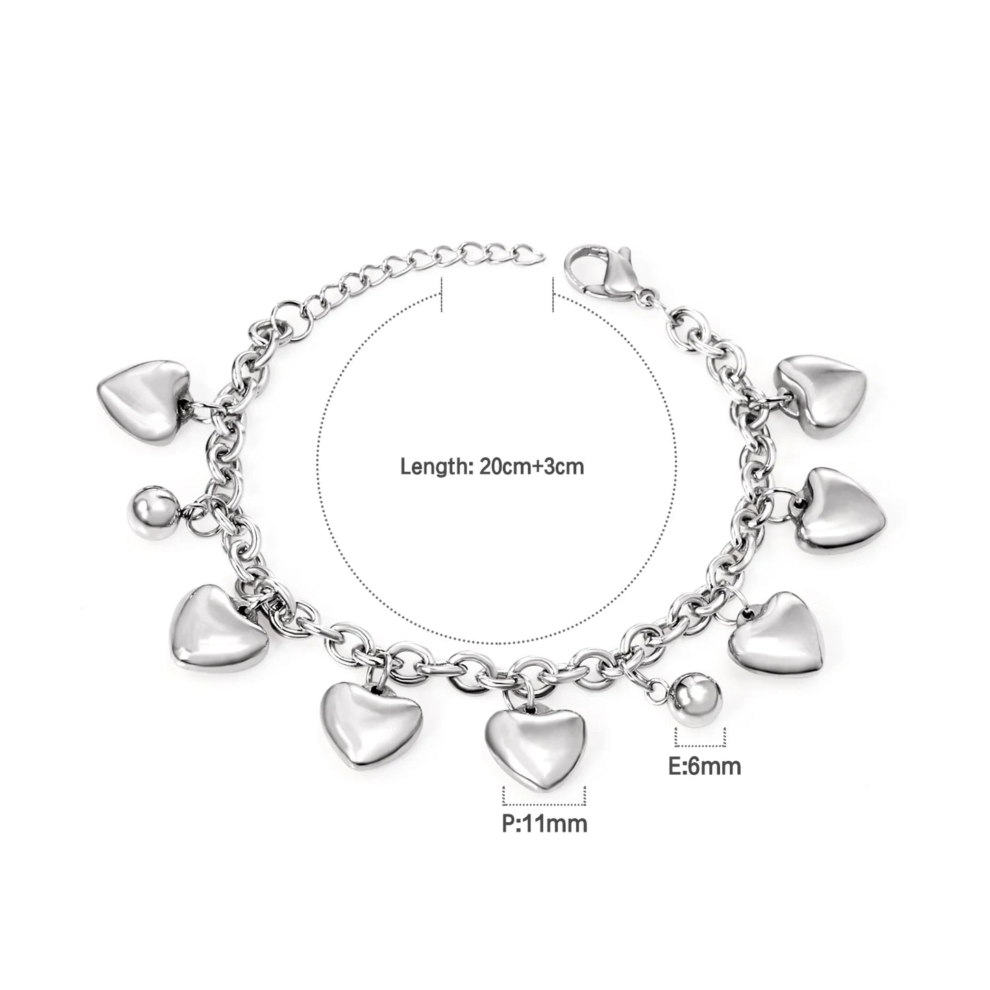 Zenat Stainless Steel Heart Coin Charm Bracelet for Women