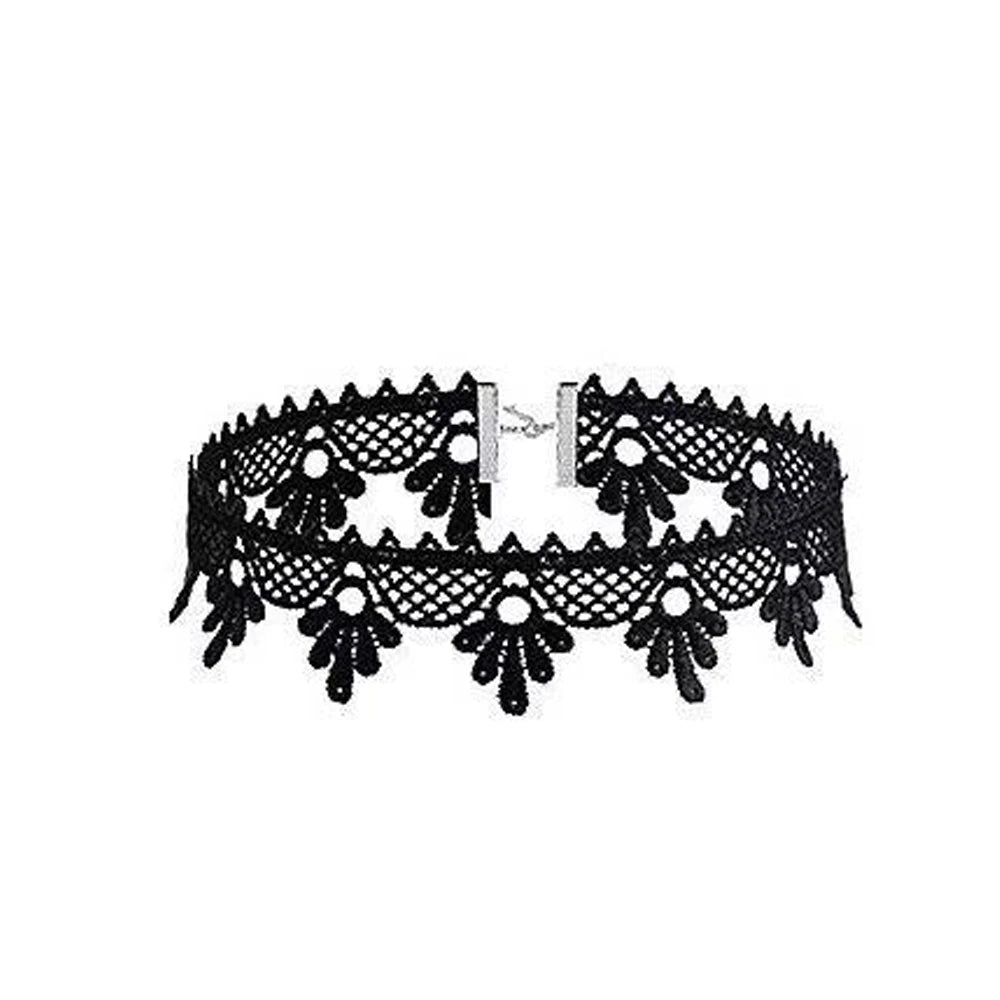 Zenat Neo-Gothic Black Lace Punk Choker Necklace