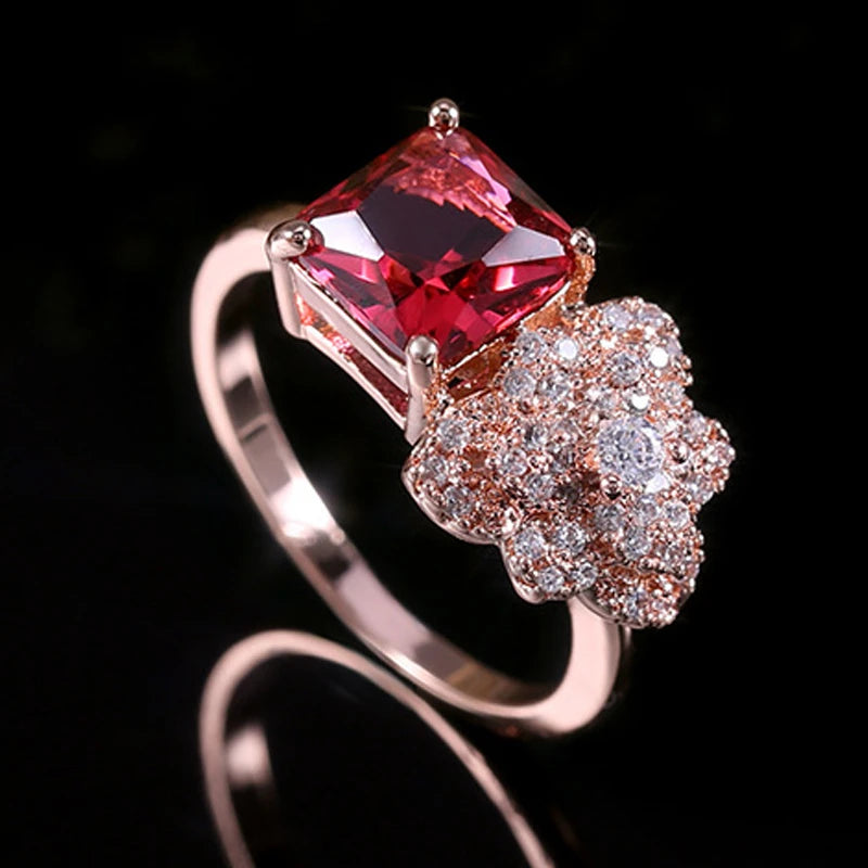 Zenat Elegant Red Corundum Ring with Large Zircon