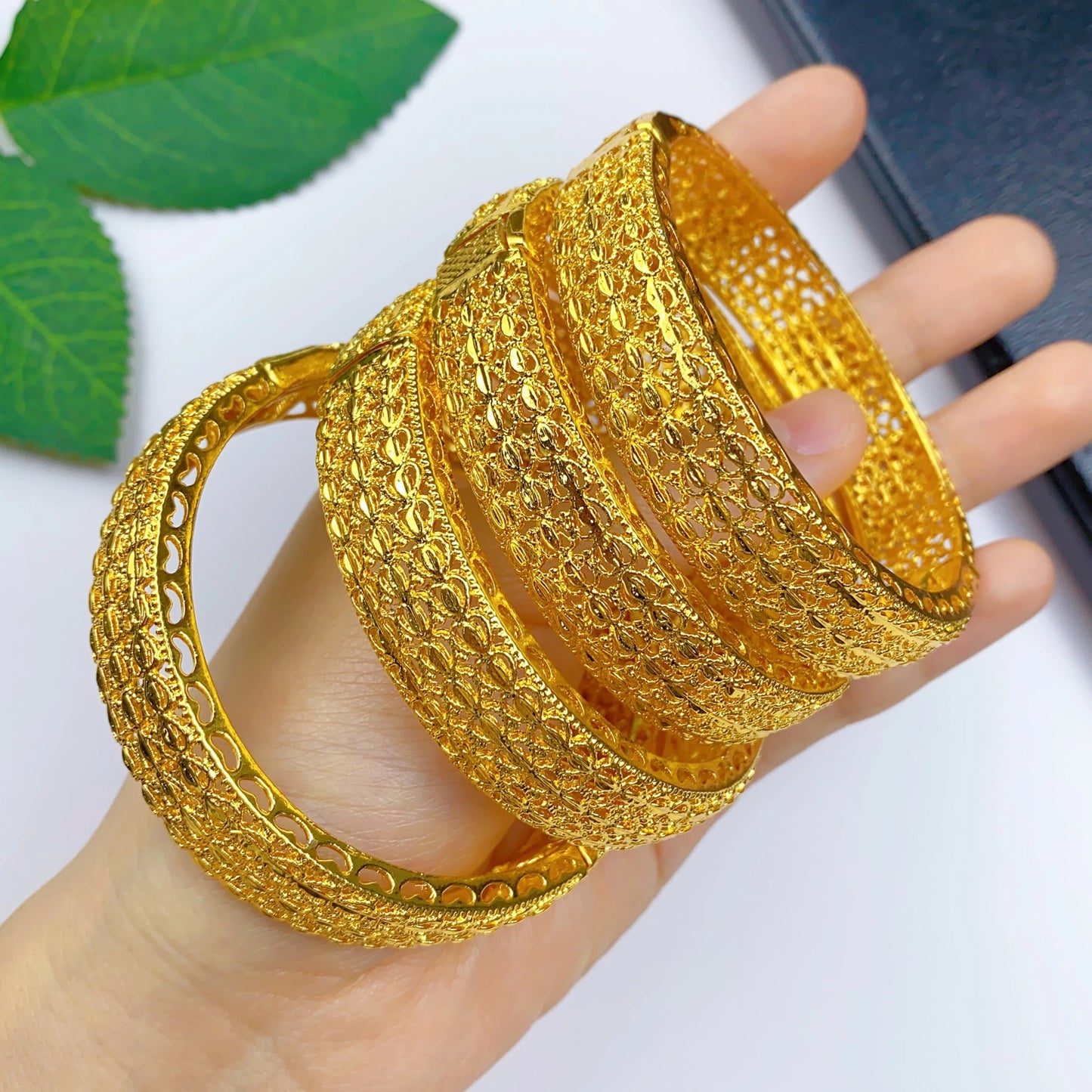 Bridal 24k Gold Color Round Bangles Adjustable