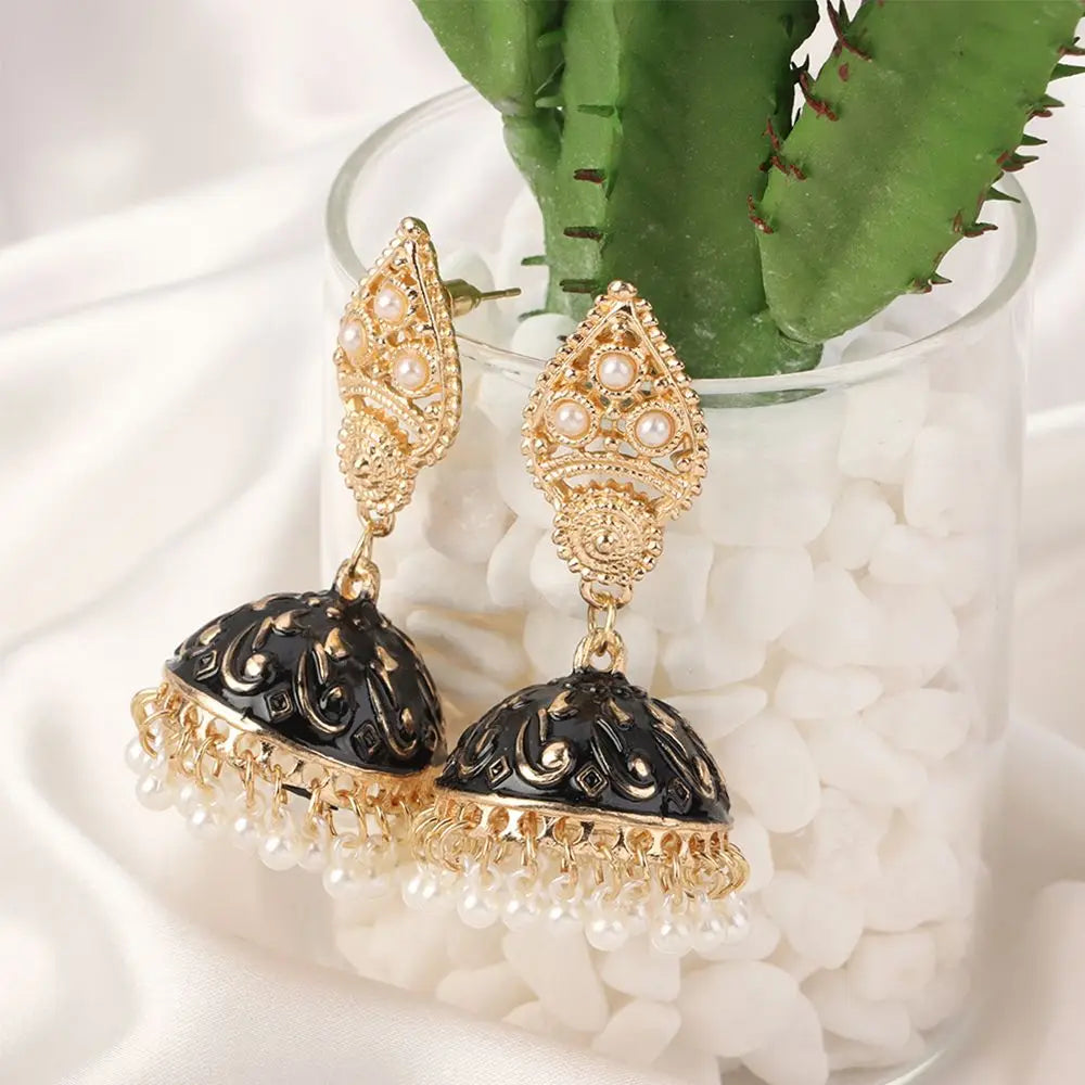 Zenat Bohemia Flower Pearl Bell Jhumka Earrings