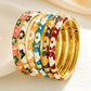Elegant Enamel Dropped Glaze Flower Texture Closed End Bracelet For Women Retro Gold Copper Metal Bracelet Party Jewelry Gifts