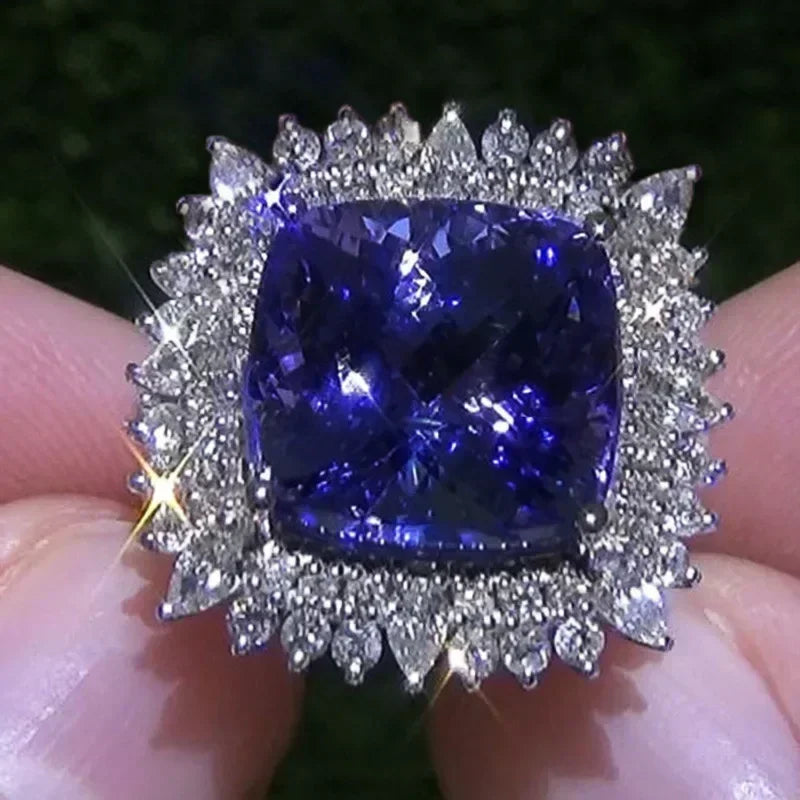 Zenat Blue Cube Zircon Elegant Ring