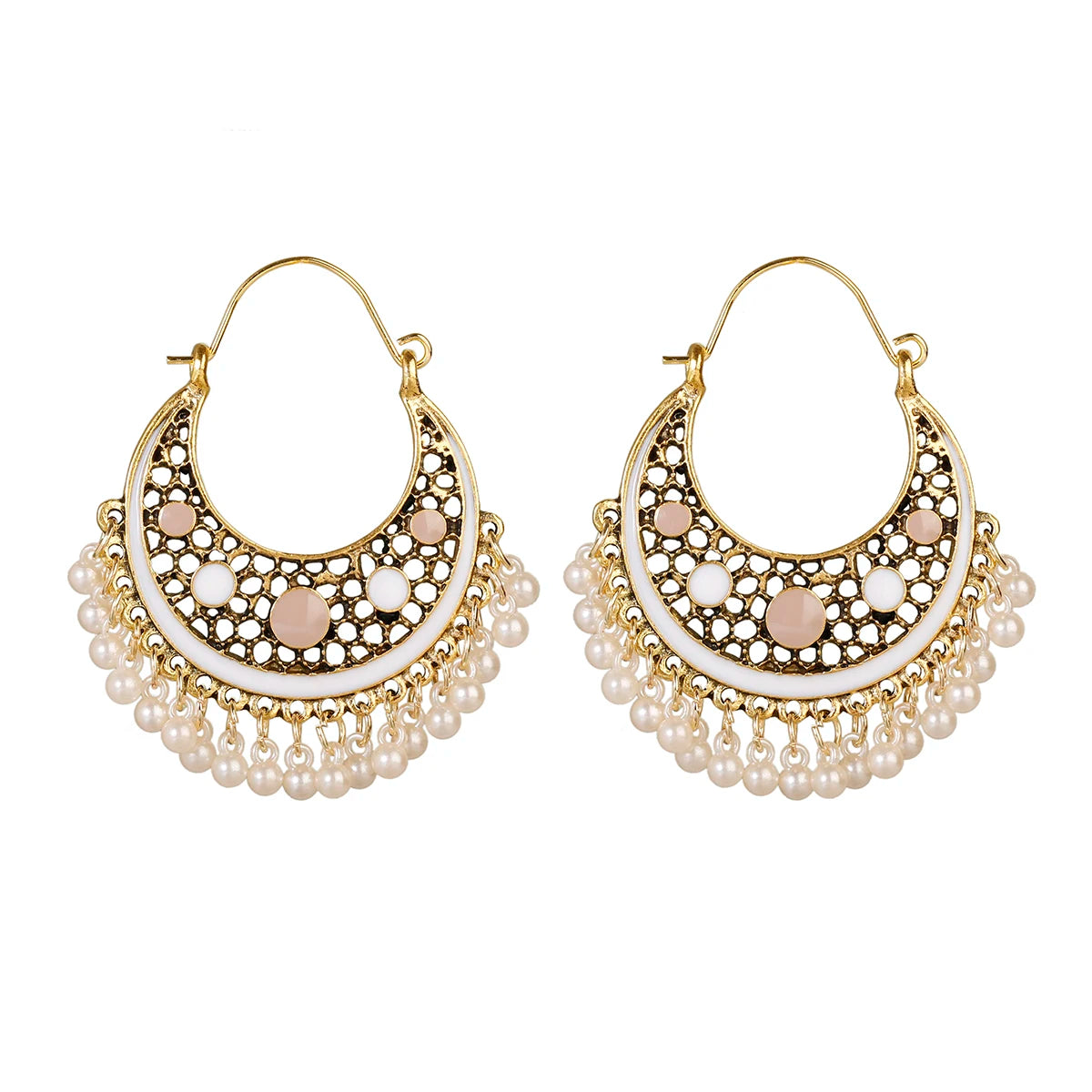 Zenat Retro Green Carved Pearl Tassel Jhumka