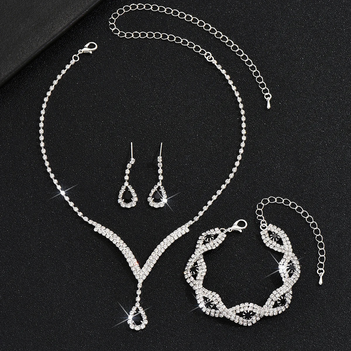 Zenat 3 Pcs Luxury Rhinestone Bride Jewelry Set