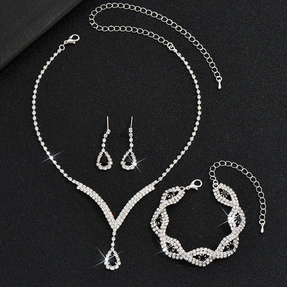 Zenat 3 Pcs Luxury Rhinestone Bride Jewelry Set