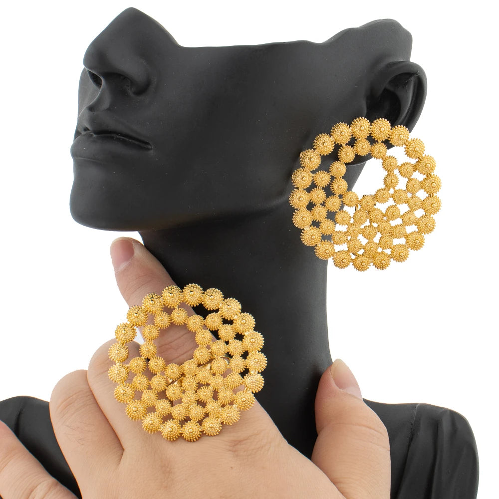 Zenat 18K Gold Earrings & Ring Set – African Design