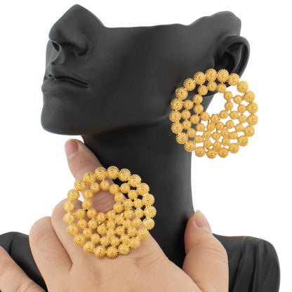 Zenat 18K Gold Earrings & Ring Set – African Design