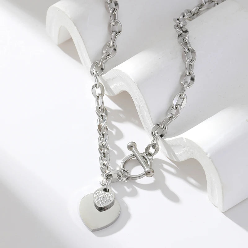 Zenat Double Heart Necklace Bracelet 316 Stainless Steel