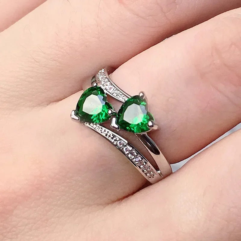 Zenat Green Oval Crystal Party Women's Ring