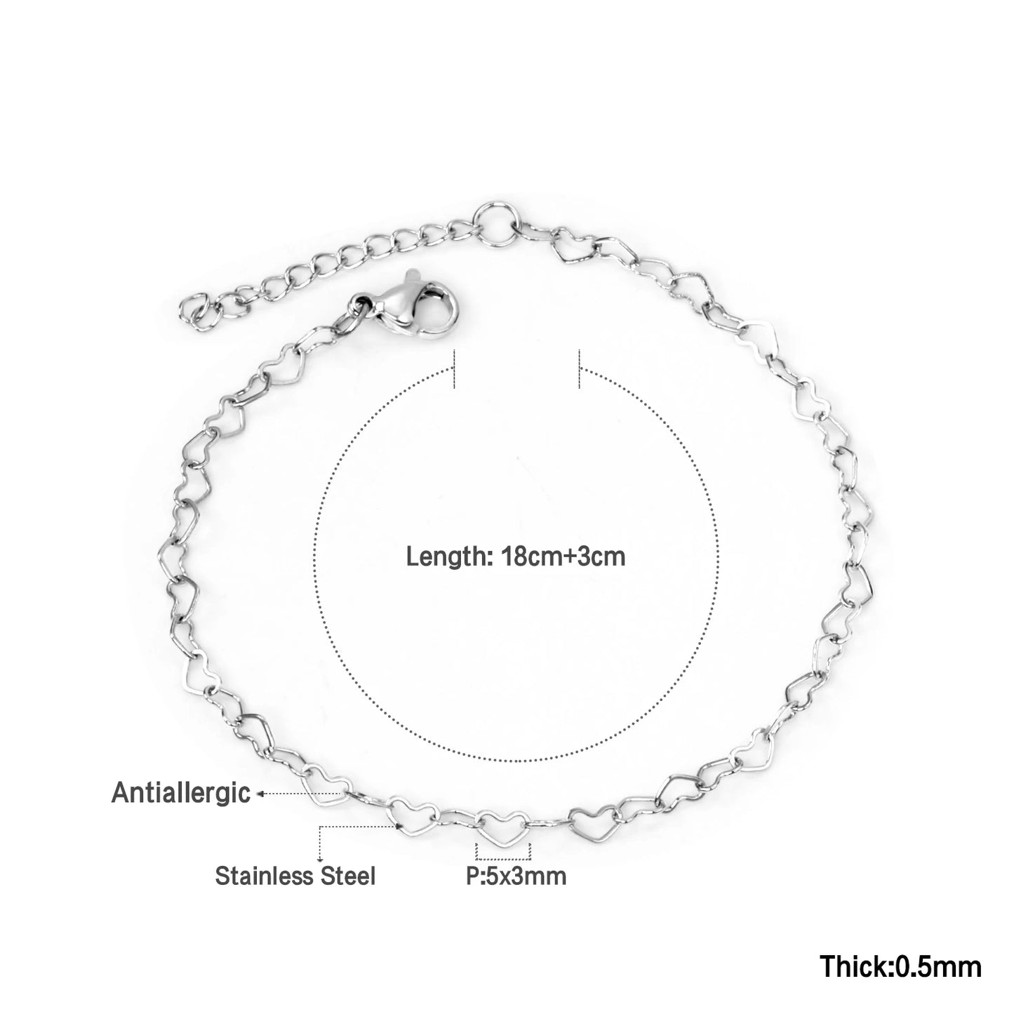 Zenat Stainless Steel Heart Coin Charm Bracelet for Women