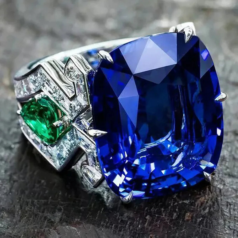 Zenat Blue Cube Zircon Elegant Ring