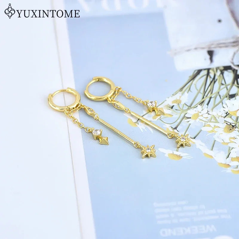 Zenat 925 Silver Star Hoop Earrings – Multi-Pendant Chain