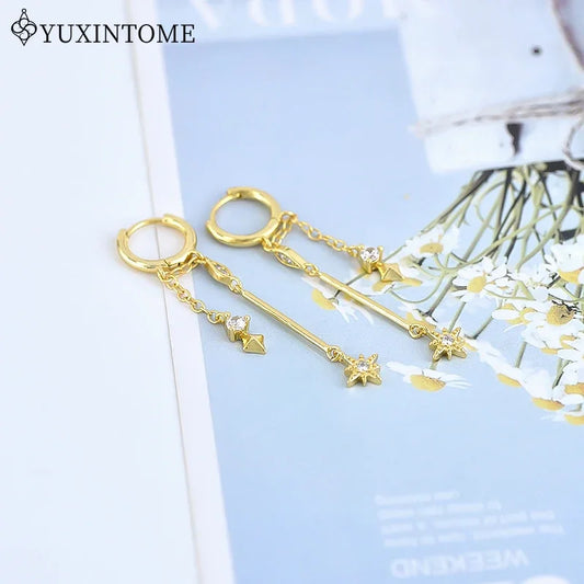 Zenat 925 Silver Star Hoop Earrings – Multi-Pendant Chain