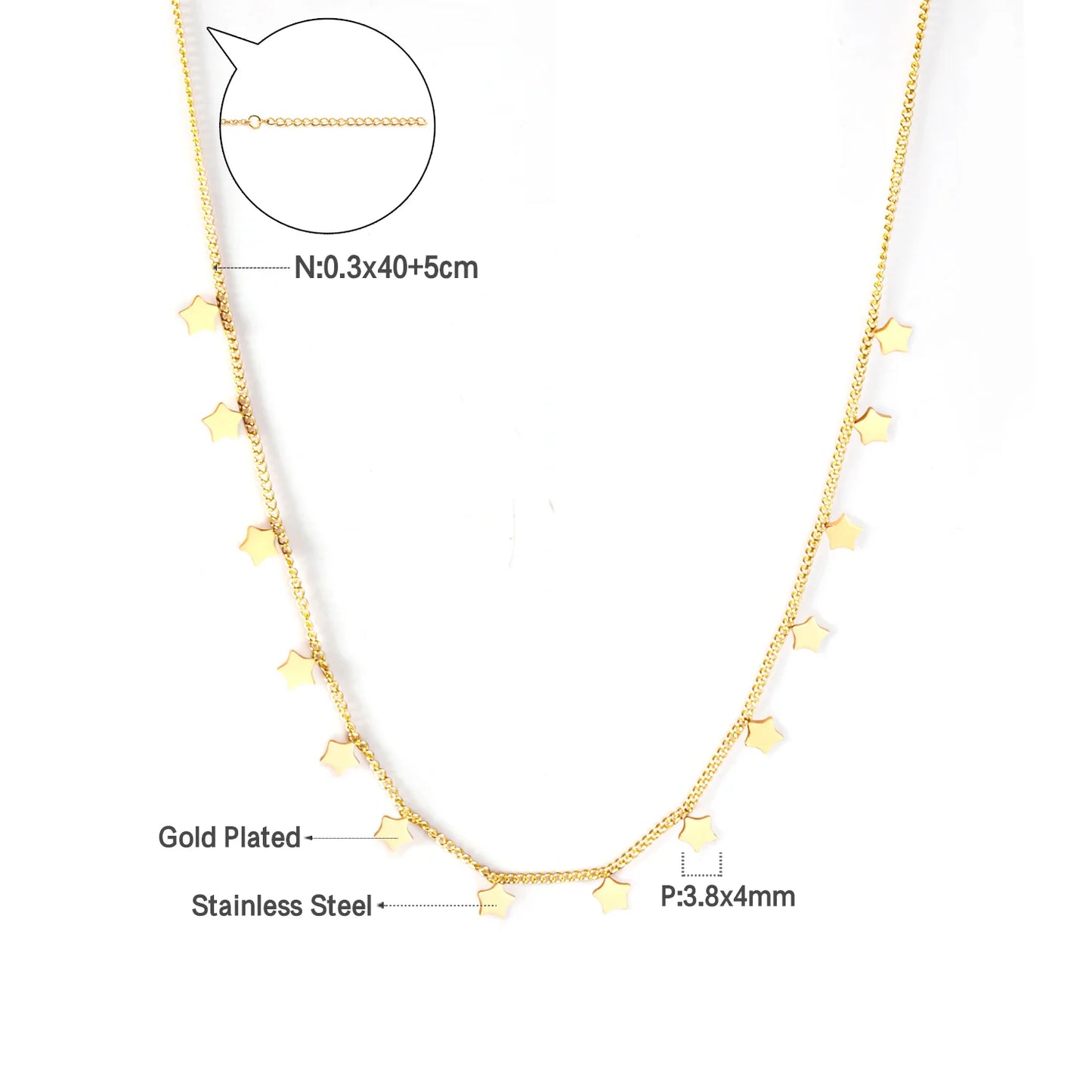 Zenat Golden Chains Necklaces Star Heart Stainless Steel