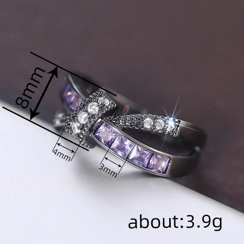 Zenat Purple Cubic Zirconia Square Crystal Ring