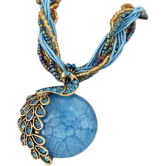 Zenat Elegant Vintage Peacock Tassel Pendant Necklace